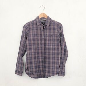REI Womens Wallace Lake Plaid Flannel Shirt size XS in Purple/Gold York NWT